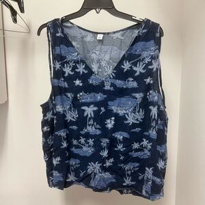 Old Navy Dark Blue Palm Print Tank Top
